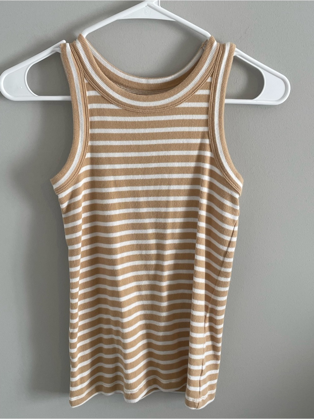 LOFT Tan and White Striped Ribbed Tank